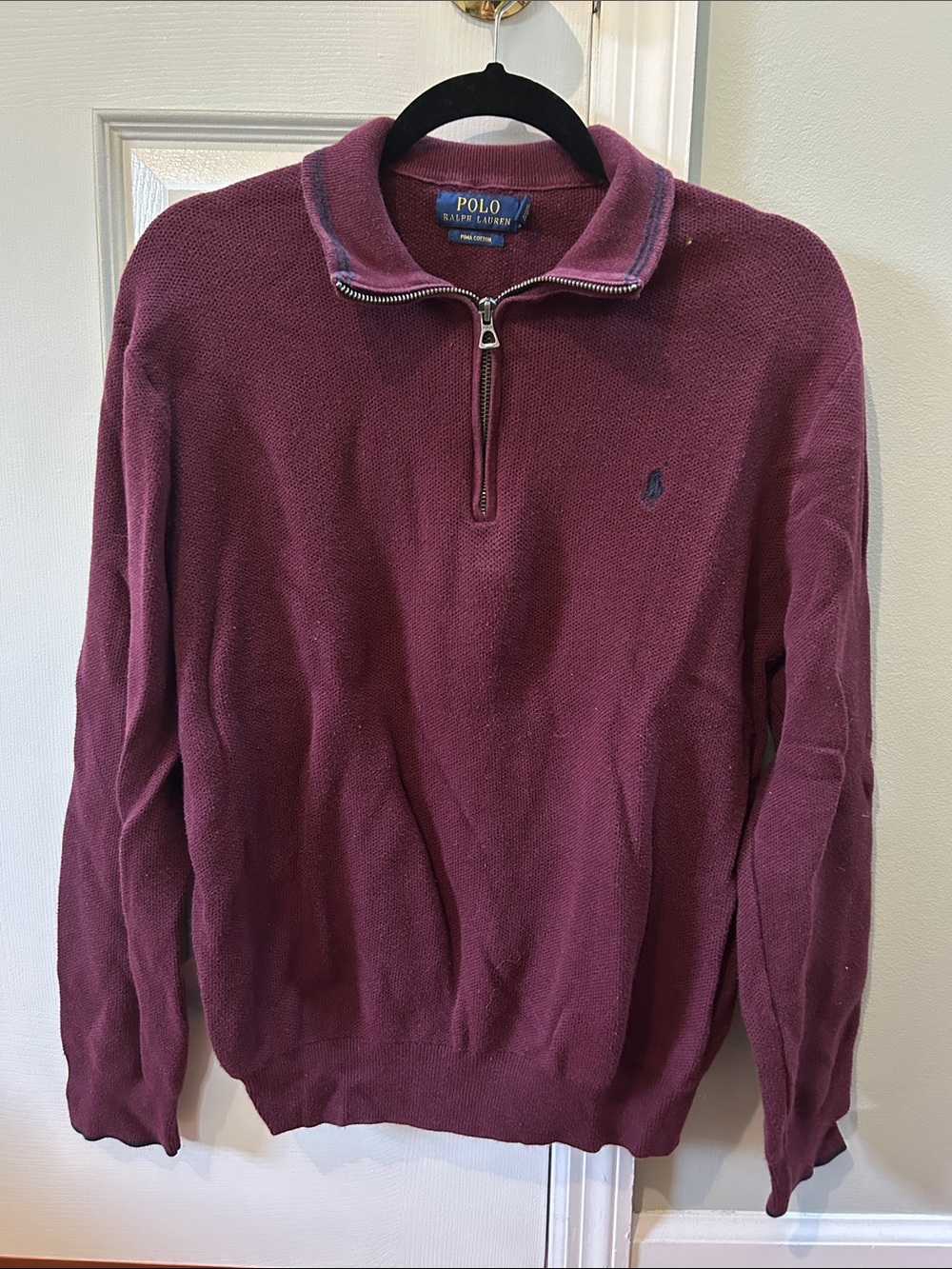 Polo by Ralph Lauren Men's Wine Zip-Up Sweater with Navy Pony